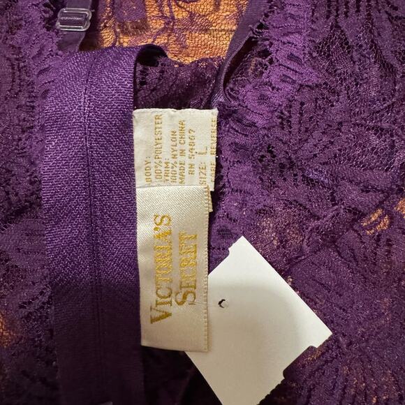 Vintage Victorias Secret Gold Label Back Zip Satin purple Teddy with Bow Large L - Picture 7 of 8